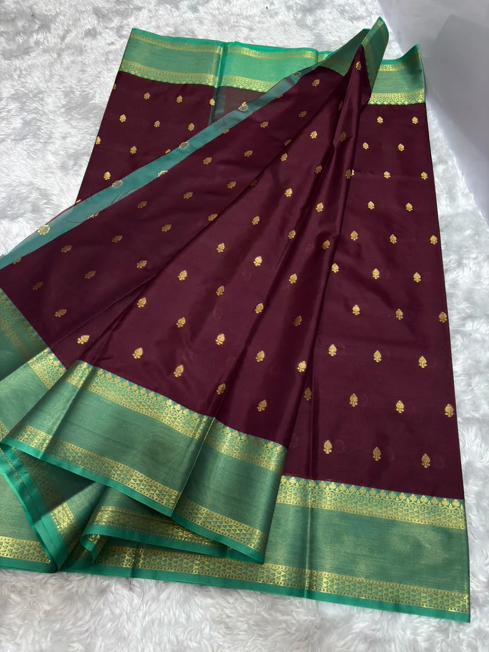 Deep Maroon and Rich Bottle Green Banarasi Semi Katan Soft Silk Saree
